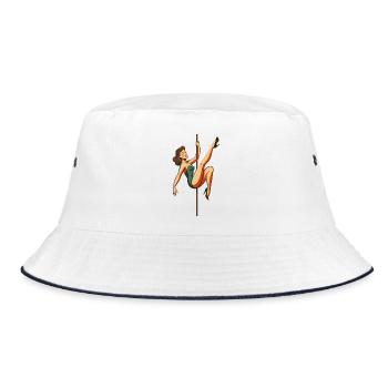 Pole Dance Poledancerin brünett Retro 50er Geschen - Bucket Hat - Weiß/Navy - Vorne