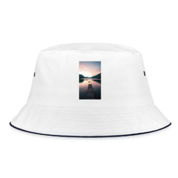 Westlich am See mit Pier und Schwänen - Bucket Hat - Weiß/Navy - Vorne