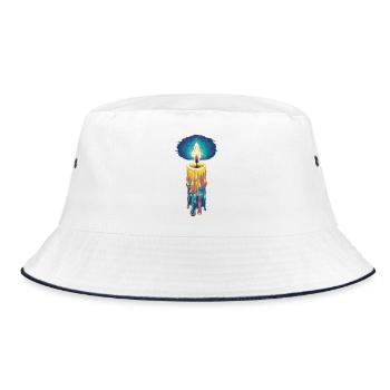 Glaubenslicht Kerze Retro Spirit Design - Bucket Hat - Weiß/Navy - Vorne