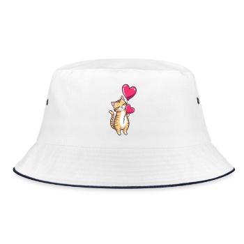 Katze mit Herz Ballon Geschenk Geburtstag - Bucket Hat - Weiß/Navy - Vorne