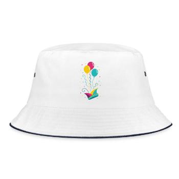 Karneval Narrenkappe mit Ballons & Konfetti - Bucket Hat - Weiß/Navy - Vorne