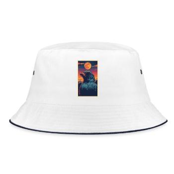 Krähen-Sonnenbrille und Sonnenuntergang - Bucket Hat - Weiß/Navy - Vorne