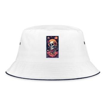 Schädel und Weltraumblume - Bucket Hat - Weiß/Navy - Vorne
