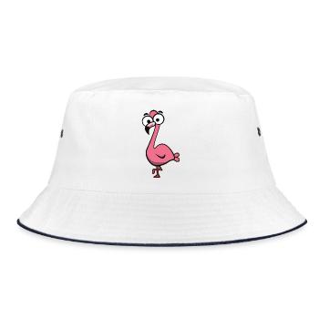 Fröhlicher Pink Flamingo Cartoon - Bucket Hat - Weiß/Navy - Vorne