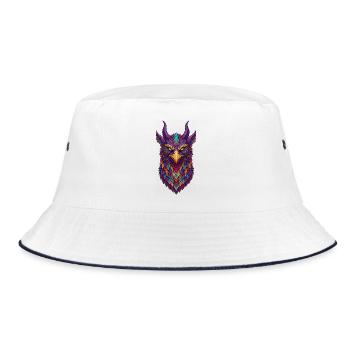 Bunte Eule mit Hörnern - Bucket Hat - Weiß/Navy - Vorne