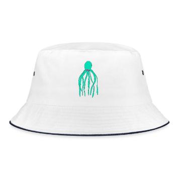 Türkiser Oktopus PopArt Druck - Bucket Hat - Weiß/Navy - Vorne
