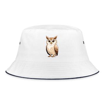 Lustige Baum Eule Cartoon - Bucket Hat - Weiß/Navy - Vorne
