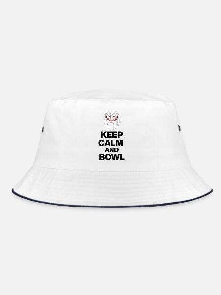 KEEP CALM AND BOWL, STRIKE MEISTER! PIN SNIPER - Bucket Hat - Weiß/Navy - Vorne