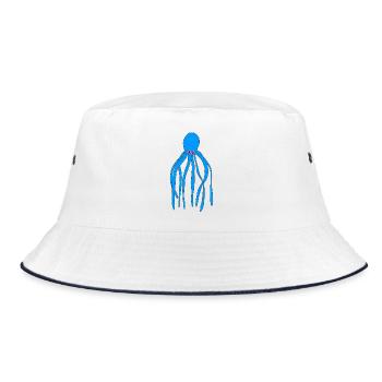 Blauer Cartoon-Oktopus mit pinken Augen - Bucket Hat - Weiß/Navy - Vorne