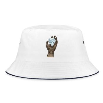 Minimalistischer handgefertigter Diamant - Bucket Hat - Weiß/Navy - Vorne