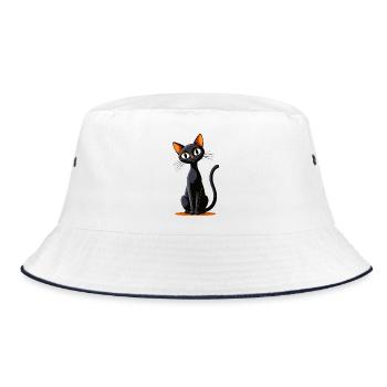 Chat noir cartoon yeux oranges - Bob - blanc/marine - Devant