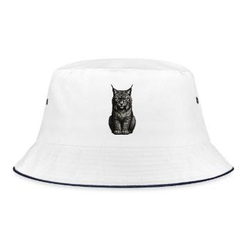 Black and White Cat Portrait - Bucket Hat - white/navy - Front