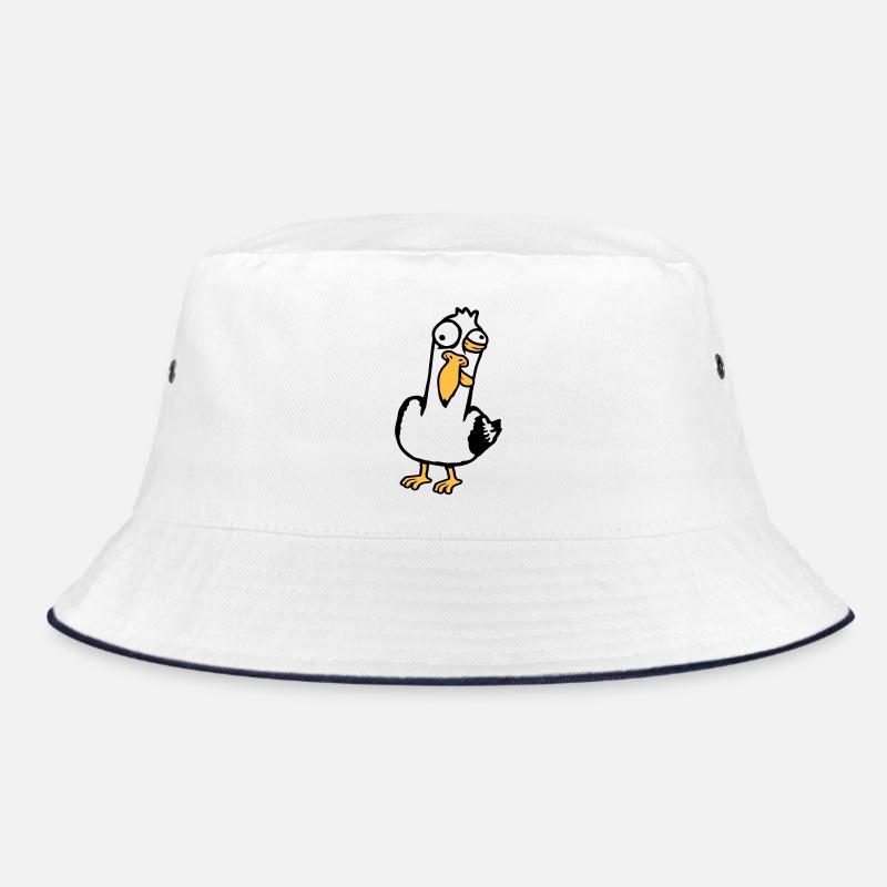 Verrückte Möwe Schielend Grimasse Wahnsinnig Vogel Bucket Hat