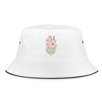 Pastel Flowers Watercolor Bouquet - Bucket Hat - white/navy - Front
