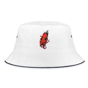 Red octopus with yellow eyes  - Bucket Hat - white/navy - Front