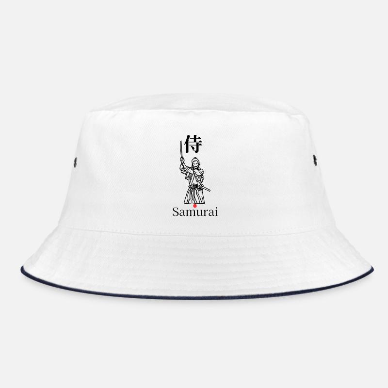 Samurai Symbol Minimal Schwarz Weiß Rot - Bucket Hat - Weiß/Navy