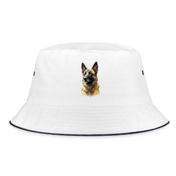 German Shepherd Portrait Illustration - Bucket Hat - white/navy - Front