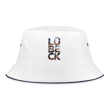  Lübeck Altstadt Skyline Holstentor Marienkirche - Bucket Hat - Weiß/Navy - Vorne