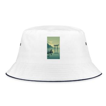 Schwarze Katze am Torii – Asian Zen Design - Bucket Hat - Weiß/Navy - Vorne