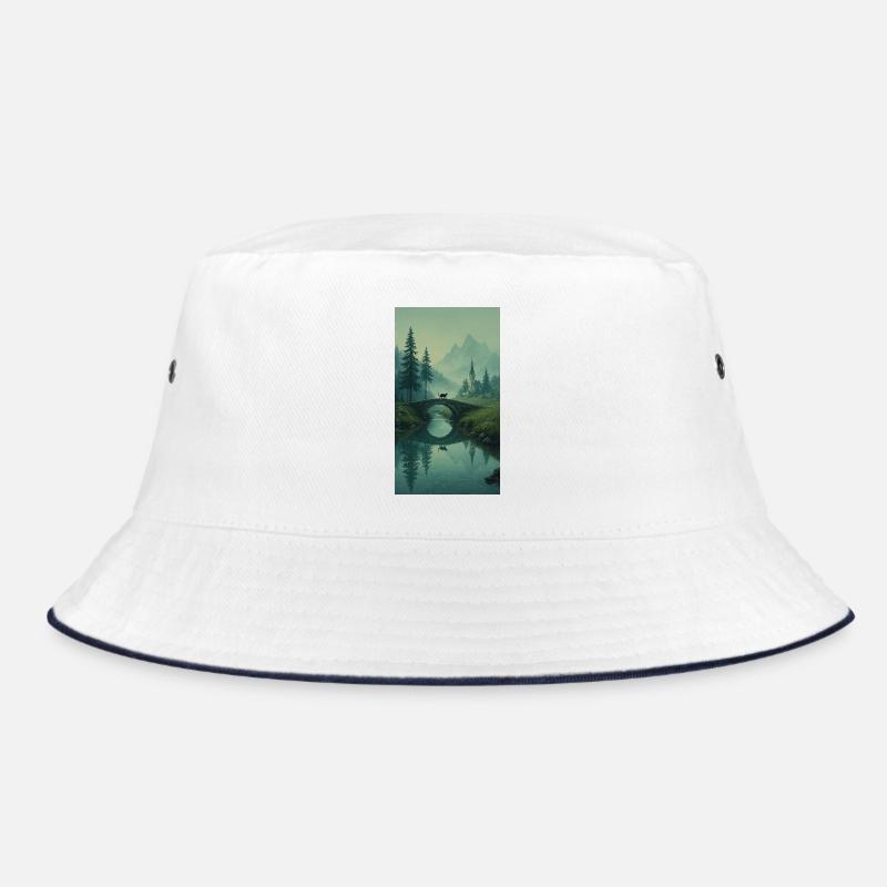Schwarze Katze an Steinbrücke – Asian Zen Design Bucket Hat