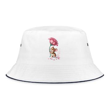 Mouse with Blossom - Gift for Flower Fans - Bucket Hat - white/navy - Front