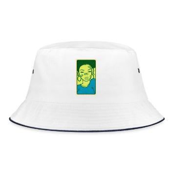 Black female portrait #6 - Bucket Hat - white/navy - Front