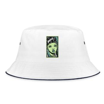 Black female portrait #7 - Bucket Hat - Weiß/Navy - Vorne