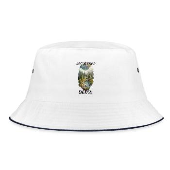 Outdoor Abenteuer – Berge, Wald & Camper - Bucket Hat - Weiß/Navy - Vorne