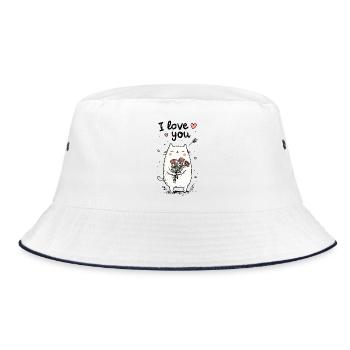 Cuddly cat with rose heart - Bucket Hat - white/navy - Front