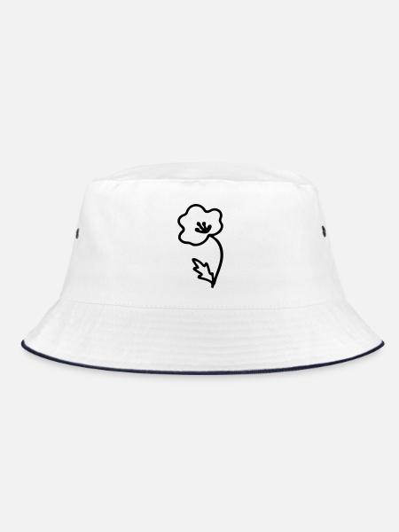 Blume - Bucket Hat - Weiß/Navy - Vorne