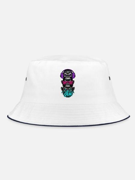 Drei Affen Nichts Hören Sehen Sagen Neon - Bucket Hat - Weiß/Navy