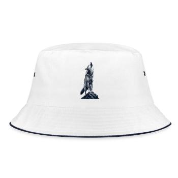 Wolfsruf auf Fels - Bucket Hat - Weiß/Navy - Vorne