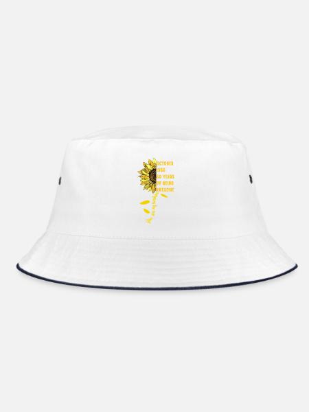 Geboren im Oktober 1966, Sonnenblume, 60. Geburtstag, 60 Jahre, - Bucket Hat - Weiß/Navy