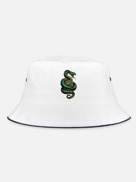 Grüne Schlange mit Schmuckkugel - Bucket Hat - Weiß/Navy
