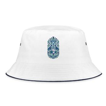 Schottland | Distel, Hirsch & Keltenmuster - Bucket Hat - Weiß/Navy - Vorne
