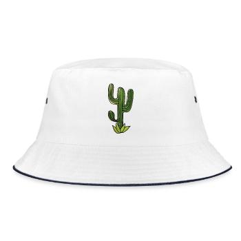 Gestreifte Kaktus-Linienzeichnung - Bucket Hat - Weiß/Navy - Vorne