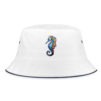 Seepferdchen Blau Orange Illustration - Bucket Hat - Weiß/Navy - Vorne