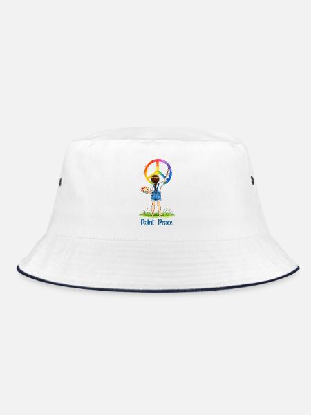 Mädchen malt Peace Zeichen – Paint Peace Aquarell - Bucket Hat - Weiß/Navy