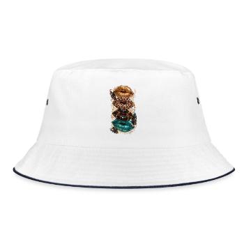 Glamouröse Lippenkaskade - Bucket Hat - Weiß/Navy - Vorne