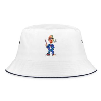 Buntmaler Cartoon mit Pinsel - Bucket Hat - Weiß/Navy - Vorne