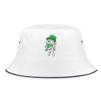 Katze Kleeblatt Glück - Bucket Hat - Weiß/Navy - Vorne