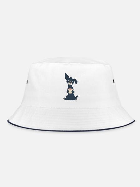 Erst Kaffee, später Walkies - Bucket Hat - Weiß/Navy