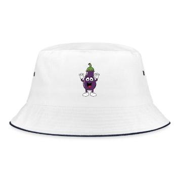 Hässliches Kostüm Fasching Gemüse Aubergine - Bucket Hat - Weiß/Navy - Vorne