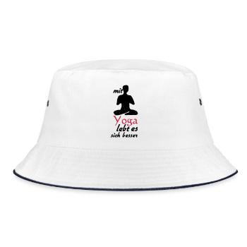 Yoga Leben Sprüche Geschenk - Bucket Hat - Weiß/Navy - Vorne