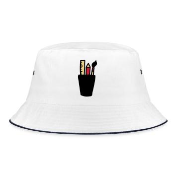 Pen - Brush - Ruler - Bucket Hat - white/navy - Front