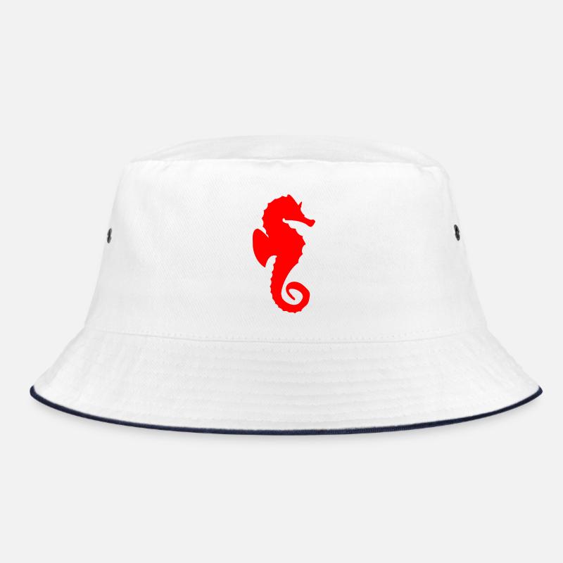 Süsses rotes Seepferdchen als Geschenk - Bucket Hat - Weiß/Navy