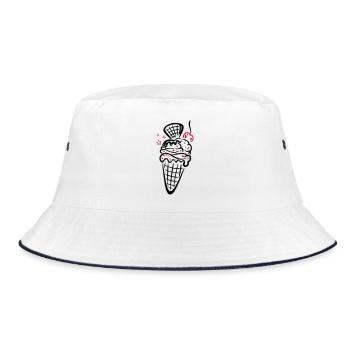 Eis, Eiswaffel mit Kirsche - Bucket Hat - Weiß/Navy - Vorne