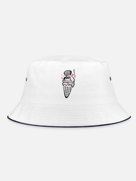 Ice cream with waffle, cherry and stars - Bucket Hat - white/navy - Front