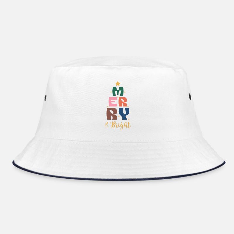 Fröhlicher und heller Weihnachtsbaum - Bucket Hat - Weiß/Navy