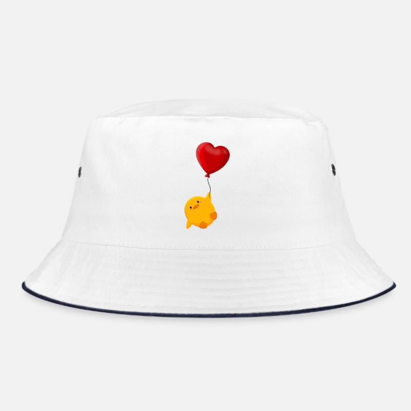 Süßes Küken schwebt an Herz Luftballon - Bucket Hat - Weiß/Navy